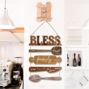 Cartel de decoración de pared de cocina, decoraciones rústicas de madera para comedor, Collage, arte de pared, bendiga la comida antes de nosotros, granja - Product Image 3