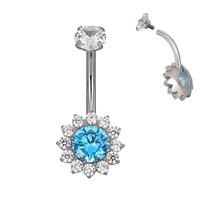 Anneau de nombril en alliage de titane F136, 14G, motif fleur en zircone, bijou de piercing de nombril à filetage interne
