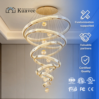 Lustre suspendu à 5 anneaux de grande taille pour projet de décoration d'hôtel KUAVEE, hauteur réglable, en cristal, pour plafond haut