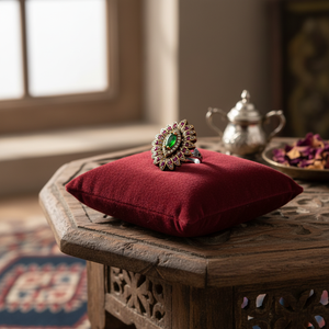 Flower Shape Ottoman Ethnic Design Turkish Design Jewellery <b>Emerald</b> Zircon Stone Wholesale Handcrafted Authentic <b>Silver</b> <b>Ring</b> - Product Image 3