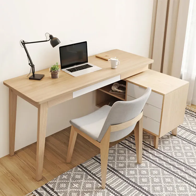 Factory Direct Sell Modern Corner Desk Solid Wood L Shape Retractable Office Computer Writing Desk Study Table With Chair