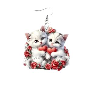 Boucles <span class=keywords><strong>d</strong></span>'oreilles en acrylique Saint Valentin Offre Spéciale petit chat rouge et blanc adapté aux cadeaux boucles <span class=keywords><strong>d</strong></span>'oreilles Saint Valentin bijoux <span class=keywords><strong>d</strong></span>'<span class=keywords><strong>oreille</strong></span> - Product Image 3