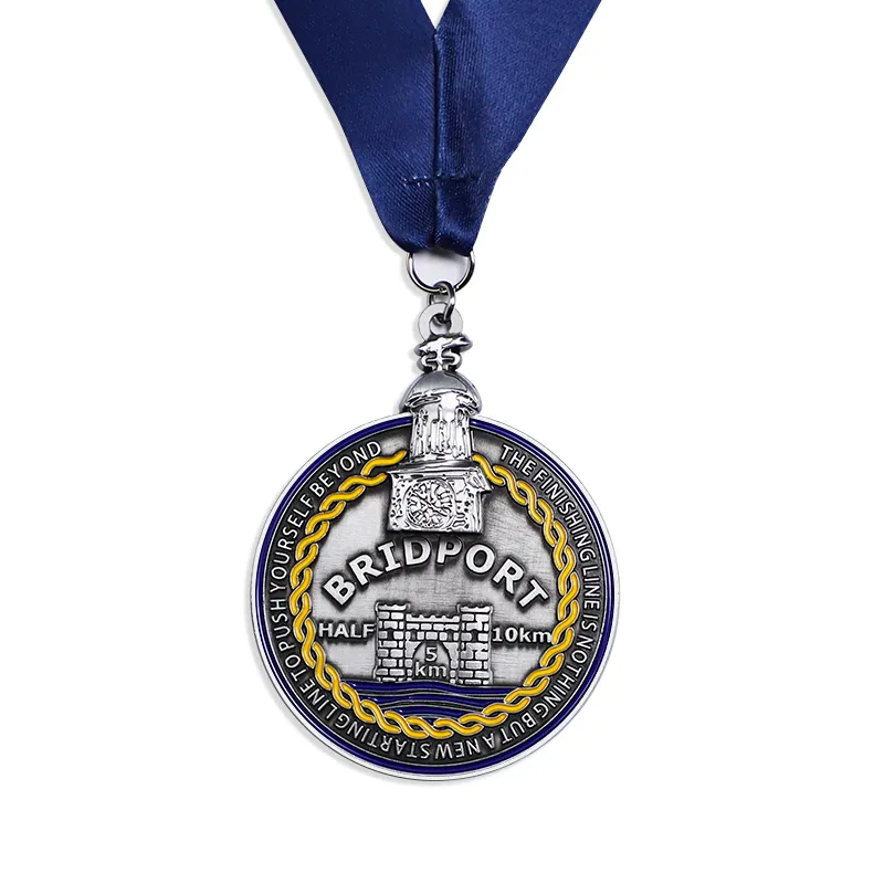 Gepersonaliseerde Custom Nieuwe Souvenir Antiek Zilver Luxe Zinklegering Zacht Email 3d Metalen Sport 5K Run Medaille