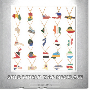 Collier pendentif carte du monde plaqué or, chaîne à maillons avec drapeaux émaillés, en alliage de zinc, bijoux tendance et à la mode, MEILLEURE VENTE - Product Image 2