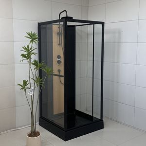 ตู้อาบน้ำแบบบานเลื่อนสี่เหลี่ยมสีดำอัจฉริยะกระจก4ด้านพร้อมก๊อกน้ำและฝักบัวมือหนา5มม. สำหรับห้องน้ำโรงแรม - Product Image 2