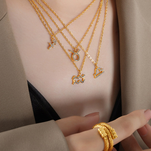 Vente en gros Minimaliste Douze Constellations Plaqué Or 18k Chaîne Cristal Charme Zodiaque Collier pour Femmes Bijoux - Product Image 6