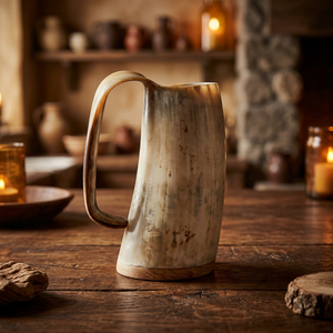 American Style Natural Ox Horn <b>Mugs</b> Bamboo Lid-Reusable Eco-Friendly Recyclable Dishwasher Safe Lightweight Birthday Beer Wine - Product Image 1