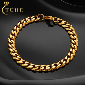 Wholesale Hip Hop Jewelry Luxury 3mm-11mm Gold Plated Stainless Steel Lobster Clasp Miami Cuban Link Chain Bracelet For Men