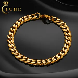 Bijoux Hip Hop de luxe 3mm-11mm en acier inoxydable plaqué or fermoir mousqueton bracelet chaîne à maillons cubain Miami pour hommes vente en gros