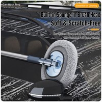 Brosse de lavage de voiture à long manche, design incurvé à 15 degrés, tête de balai en chenille à portée étendue, balai de nettoyage auto sans rayures