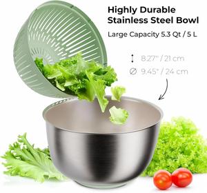 Kitchen Multifunction Manual Control Stainless Steel <b>Salad</b> Spinner Colander Vegetable Mixer Dryer Fruit Chopper Dishwasher Safe - Product Image 2