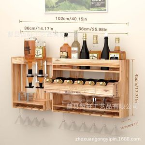 Estante de vino de madera para montar en la pared, 4 niveles con almacenamiento de vasos para sala de estar, fiestas, organización multiusos duradera - Product Image 3