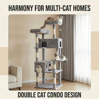 Arbre à chat géant en gros avec deux niches pour chats, poteaux en sisal et plateformes en peluche multi-niveaux, emballé en carton pour grands chats