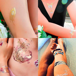 Grand <span class=keywords><strong>Tatouage</strong></span> Temporaire Imperméable Métallique Or Argent et Noir Body Art Plumes de Phénix - Product Image 6