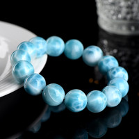 Bracelet en perles de larimar naturelles faites à la main de haute qualité, 14 mm, pour hommes