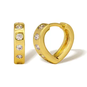 2024 New Arrival 5A Zircon Heart Hoop Earrings 18k Gold Plating For Ladies