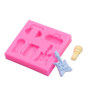 Square Shape 3D Fine Classic <strong>Funny</strong> Radio <strong>Headphones</strong> Electric Guitar Player Microphone Graphic Silicone Cake Fondant Mold - Product Image 5