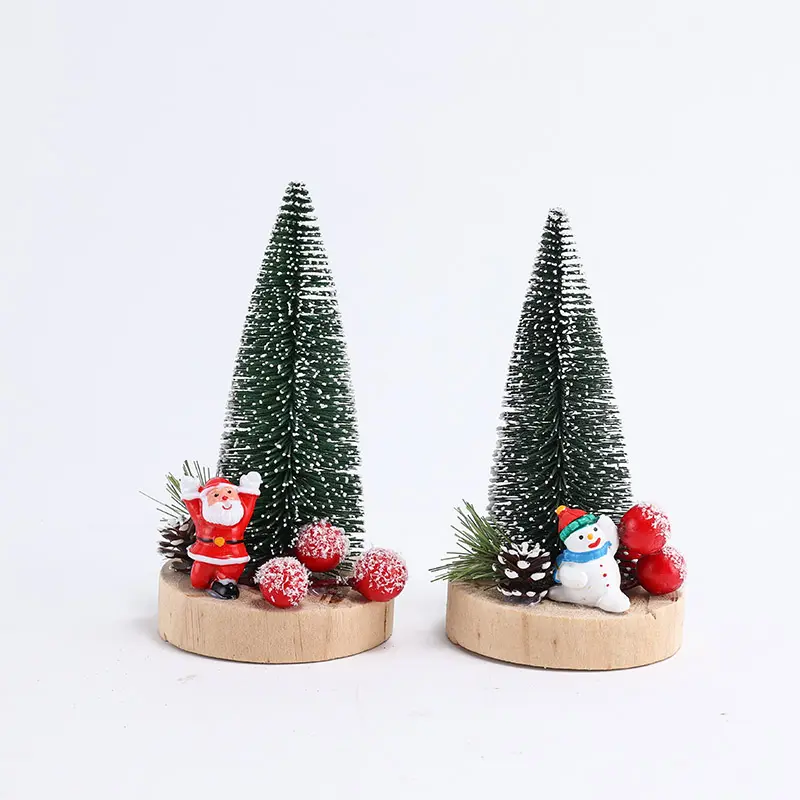 New Light Up Mini Wooden Christmas Tree Small Desktop Artificial Pine Needle Christmas Tree WIth Led Lights