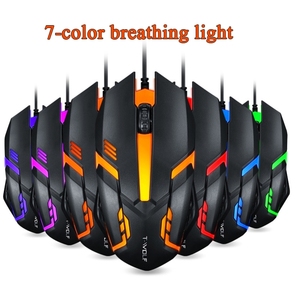 Souris filaire de jeu rétroéclairée 7 couleurs, Interface USB T-WOLF <span class=keywords><strong>V1</strong></span>, 3 boutons, 1200 DPI, offre spéciale, 2 pièces - Product Image 5