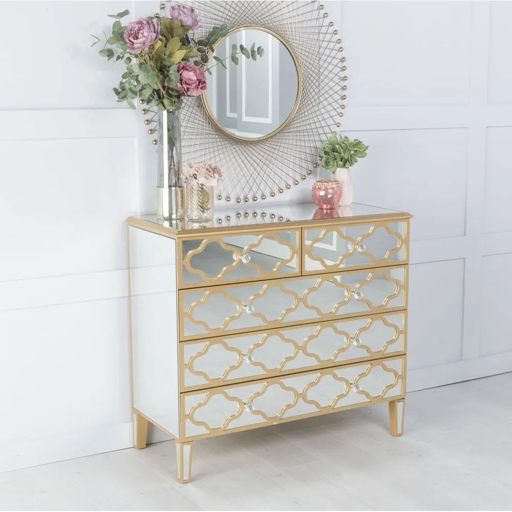 Gold Fashion custom design decorative crystal diamond wall mirrored cabinet mirror furniture