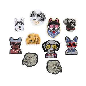 good quality hot sale cartoon french bulldog dog embroidery patches iron on children clothing bag hat