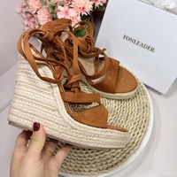 Sandales compensées confortables pour femme, style espadrille, à lacets, talons hauts, collection été 2025