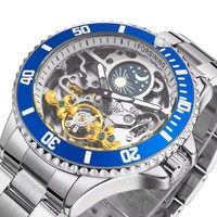Montres de plongée pour hommes FORSINING, répliques de luxe, bracelet en acier inoxydable, montre mécanique squelette, montre sport avec phase lunaire