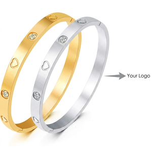 18K Gold Plated Stainless Steel Heart Zircon <b>Bangle</b> Geometric Cuff <b>Bracelet</b> for Women Gift Jewelry - Product Image 3