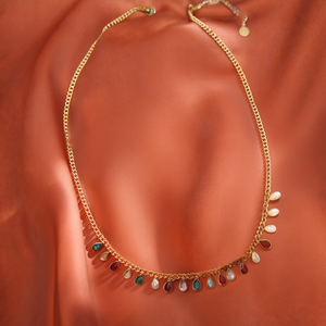 Fashion <b>Box</b> Chain Necklace PVD Gold Plated 316L Stainless Steel Sustainable Resistant Water <b>Drop</b> Gemstone Pendant Jewelry Party - Product Image 3