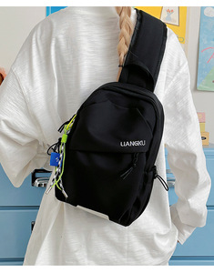 Nylon Sling <b>Bag</b> <b>Small</b> Lightweight Zipper Closure Embossed Logo All Seasons Daily Use Crossbody Backpack With Pendant - Product Image 6