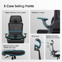 Chaise de bureau ergonomique avec accoudoirs rabattables réglables et support lombaire ajustable, chaise en maille moderne à excellent rapport qualité-prix