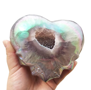 Commercio all'ingrosso naturale agata doppio del cranio del cuore galvanotecnica arcobaleno <span class=keywords><strong>geode</strong></span> agata cuore di guarigione di <span class=keywords><strong>pietra</strong></span> di cristallo per la decorazione - Product Image 1