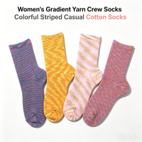 Chaussettes pour femmes en fil teint vintage, chaussettes en coton doux à rayures colorées, motif personnalisé, emballage