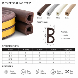 Guarnizione Premium Tipo D <span class=keywords><strong>per</strong></span> Porte, Striscia Sigillante in Schiuma EPDM Autoadesiva <span class=keywords><strong>per</strong></span> Isolamento Porte Camera da Letto - Product Image 5