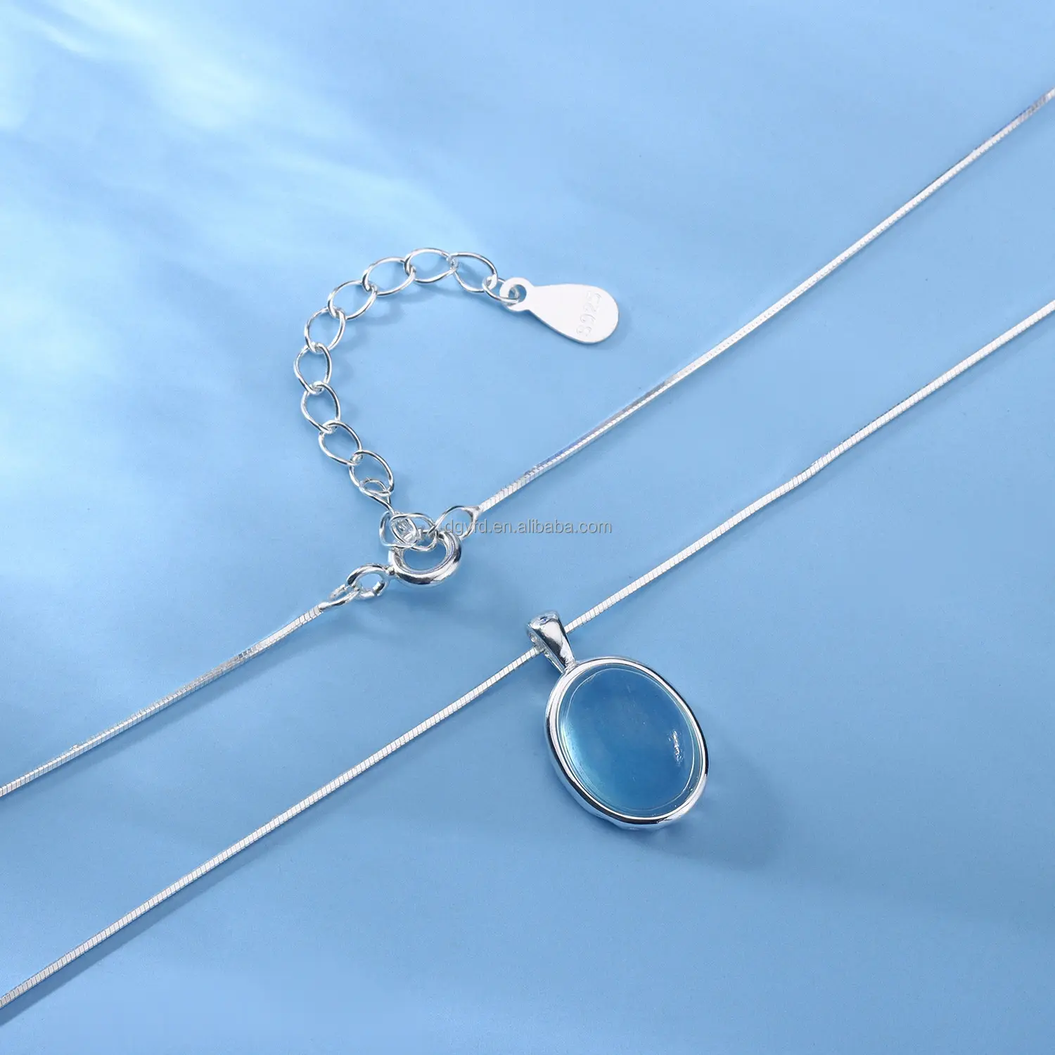 Tùy Chỉnh Đại Dương Vòng Cổ Màu Xanh 925 Sterling Bạc Hình Bầu Dục Aquamarine Mặt Dây Chuyền Vòng Cổ Kỳ Nghỉ Mùa Hè Rhodium Mạ Đồ Trang Sức Tốt