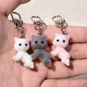 <b>Cute</b> Flocking Animals Cartoon Cats Keychain Resin <b>Doll</b> Fashion Jewelry Pendants Kawaii Plush Cat Keychain Bag Charms Accessories - Product Image 2