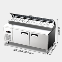Table de préparation de pizzas en acier inoxydable avec réfrigérateur, bacs supérieurs et couvercle – Plan de travail à 2 portes pour salades, idéal pour les restaurants (1200/1500/1800mm)