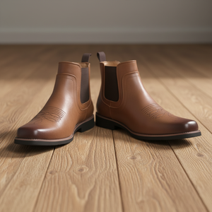 Bottes de cowboy classiques pour hommes, bottes Chelsea à bout carré noires pour hommes, bottes en cuir à la cheville, bottes décontractées rétro élégantes pour hommes - Product Image 6