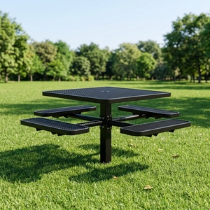 Table de pique-nique carrée noire OEM 72 pouces avec chaises, ensemble robuste <span class=keywords><strong>pour</strong></span> jardin/terrasse, table de camping avec bancs, en métal expansé - Product Image 1