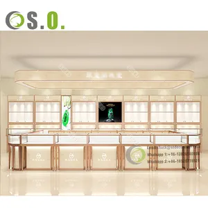 Luxury europe modern style top brand store design oak plywood glass jewelry display showcase for show