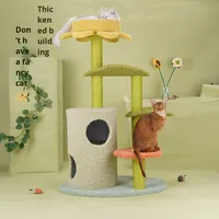 Lit d'arbre à chat multifonctionnel à 5 niveaux de style moderne et écologique Petit cadre d'escalade pour chat peu encombrant Carton en tissu peluche court