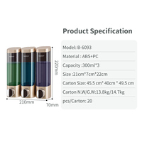 Distributeur mural de savon et shampoing fabriqué en usine pour projets hôteliers, conception manuelle à 3 compartiments, personnalisation OEM ODM disponible