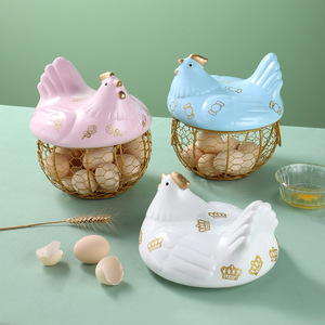 Ceramic <b>Egg</b> <b>Storage</b> Basket With Lid Freshness Preservation Kitchen <b>Storage</b> Basket For <b>Eggs</b> And Fruits Household Use - Product Image 2