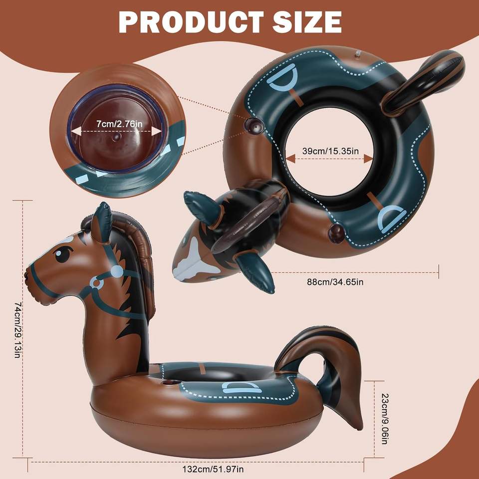Fun Brown Horse Pool Float Outdoor Water Lounge Swimming Ring Funny ...
