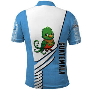 Guatemala Cute Quetzal Bird <strong>Polo</strong> Shirt with Blue <strong>White</strong> Flag Colors and Tribal Pattern Design High Quality Guatemala <strong>Polo</strong> <strong>Tops</strong> - Product Image 3