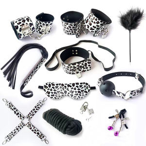 10Pcs/Set PU Leather Leopard print <b>Bondage</b> Set Handcuffs Ankle Cuff Whip Rope Blindfold <b>Toys</b> For Adult - Product Image 2