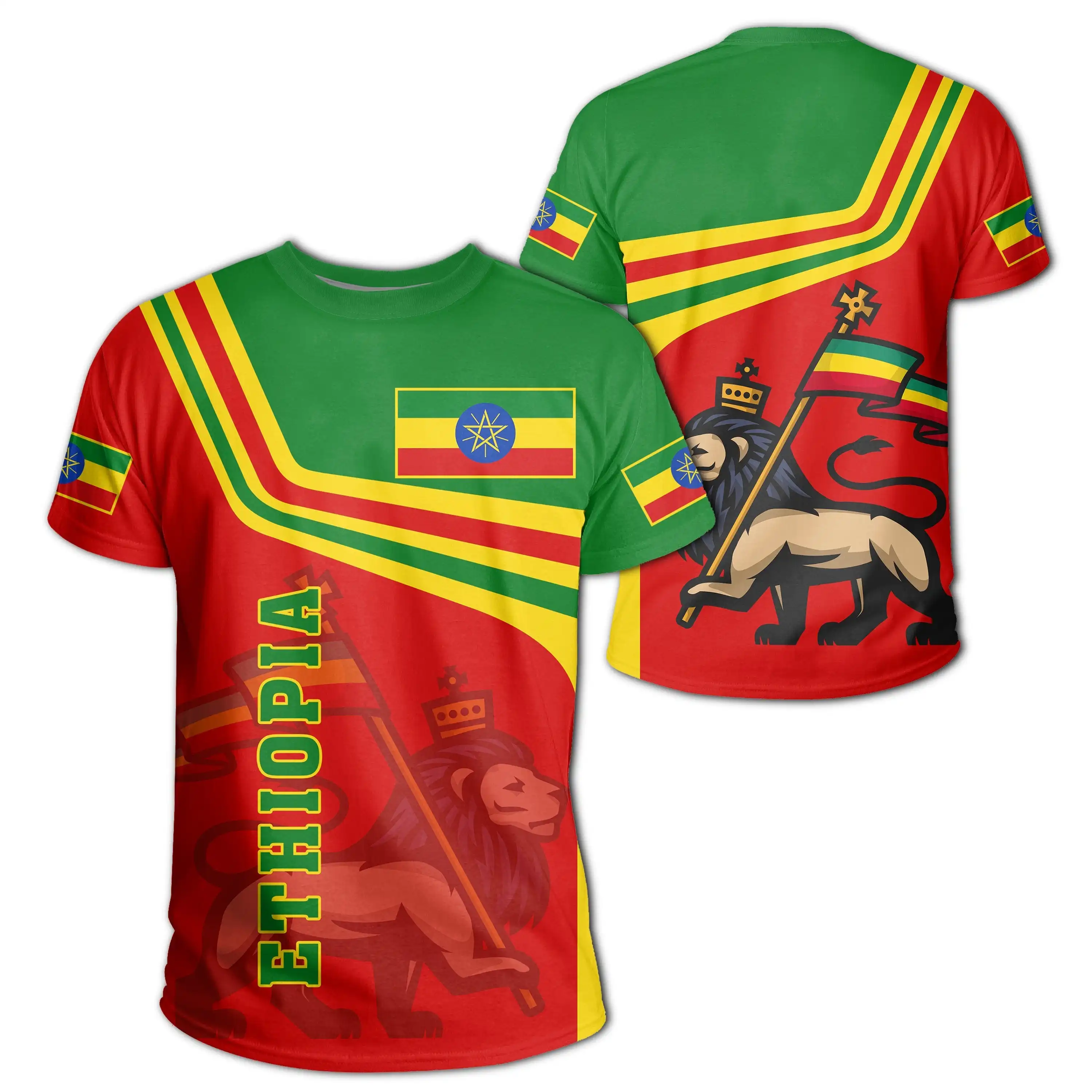 इथियोपियाई किंग स्वदेशी जनजाति शेर 3डी मुद्रित पुरुषों, महिलाओं की कैजुअल ग्रीष्मकालीन टी-शर्ट थोक लघु आस्तीन टी शर्ट स्ट्रीटवियर
