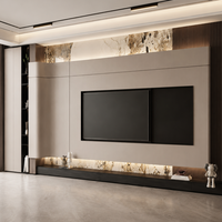 Meuble TV mural de luxe sur mesure, centre de divertissement, meuble TV flottant mural, console multimédia avec étagères de rangement et de présentation