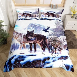 Ensemble de housse de <span class=keywords><strong>couette</strong></span> 3D <span class=keywords><strong>loup</strong></span> reine enfants adolescents thème animal décor couvre-lit ensemble de literie - Product Image 1