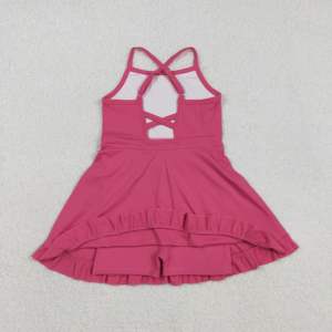 S0727 rts Vestido de yoga sin mangas con estampado sólido rosa intenso para niña, conjunto de natación al por mayor - Product Image 2